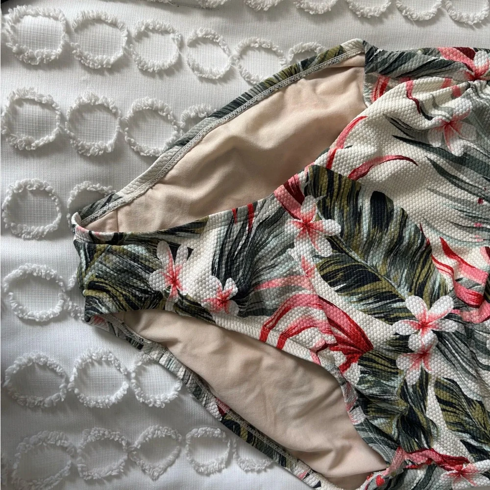Kona Sol Tropical Floral One Piece Swimsuit - Green, Red, White - Picture 3 of 6